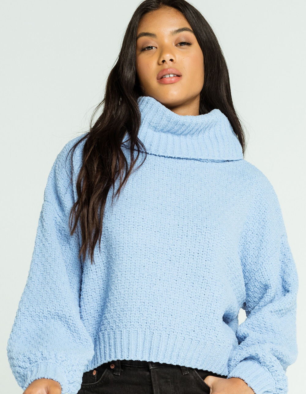 SKY AND SPARROW Chenille Cowl Neck Womens Light Blue Sweater - LIGHT ...