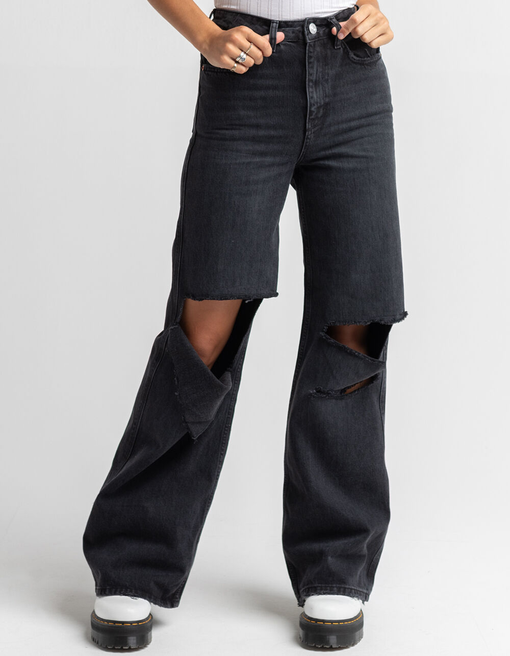 BDG Urban Outfitters Ripped Womens Puddle Jeans - BLACK