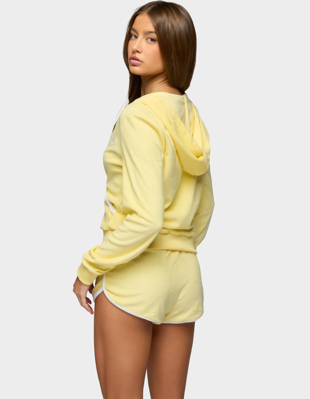 EDIKTED Madilyn Terry Cloth Zip Up Hoodie - YELLOW
