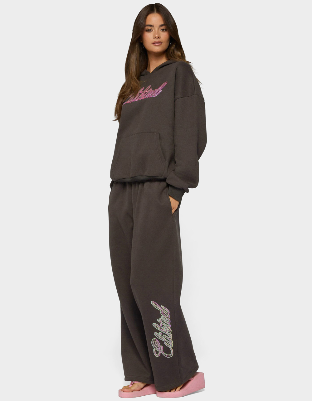 Edikted Always Sequin Hoodie - DARK GRAY