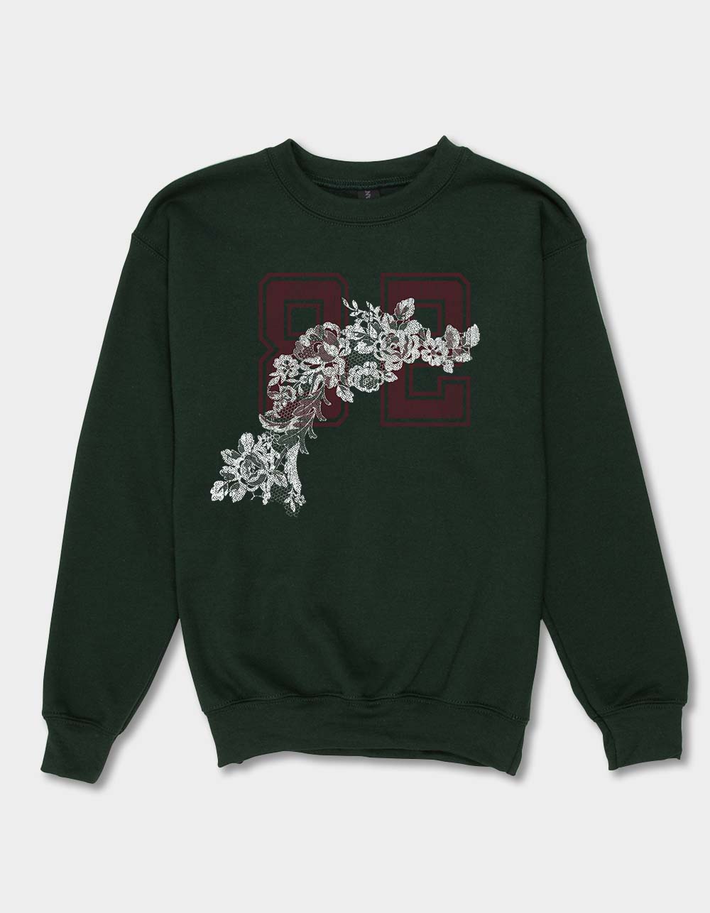 COLLEGIATE 82 Floral Lace Unisex Kids Crewneck Sweatshirt - FOREST