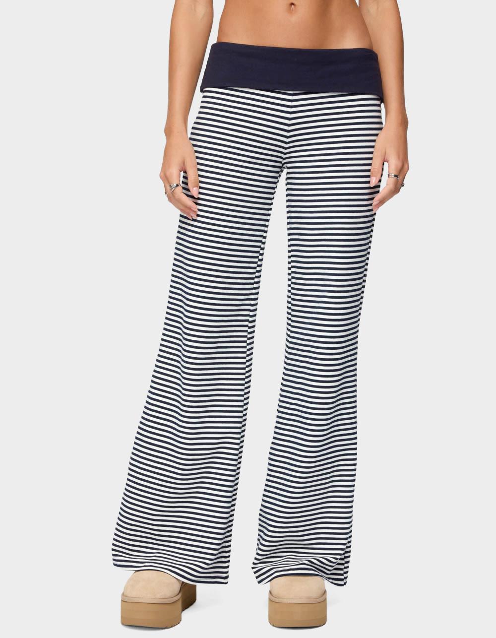 EDIKTED Meggy Striped Fold Over Pants - NAVY
