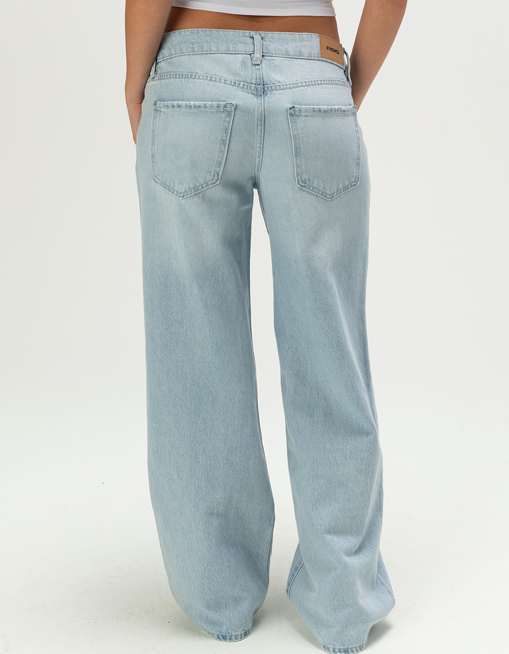 RSQ Womens Fold Over Waistband Baggy Jeans - LIGHT WASH