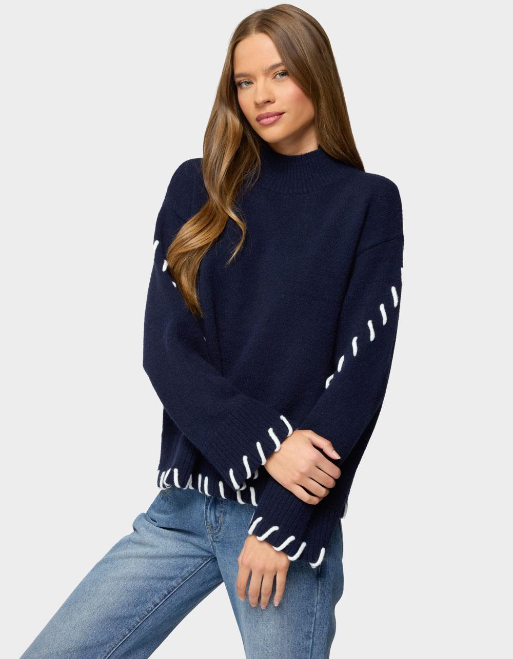 EDIKTED Indah Contrast Stitch Oversized Sweater - NAVY