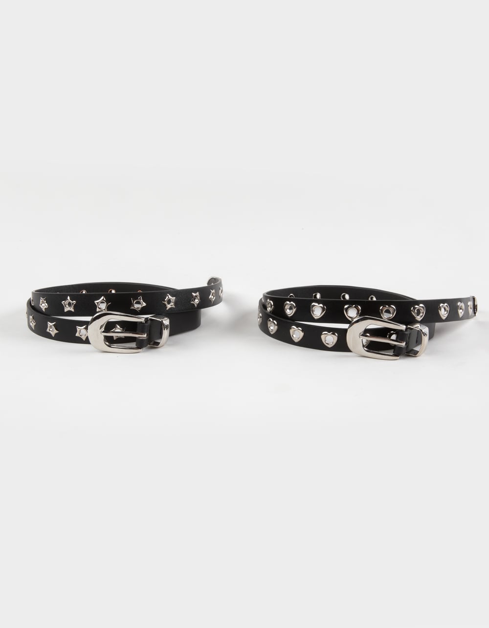 2 Pack Grommet Skinny Belts - BLK/SILVER