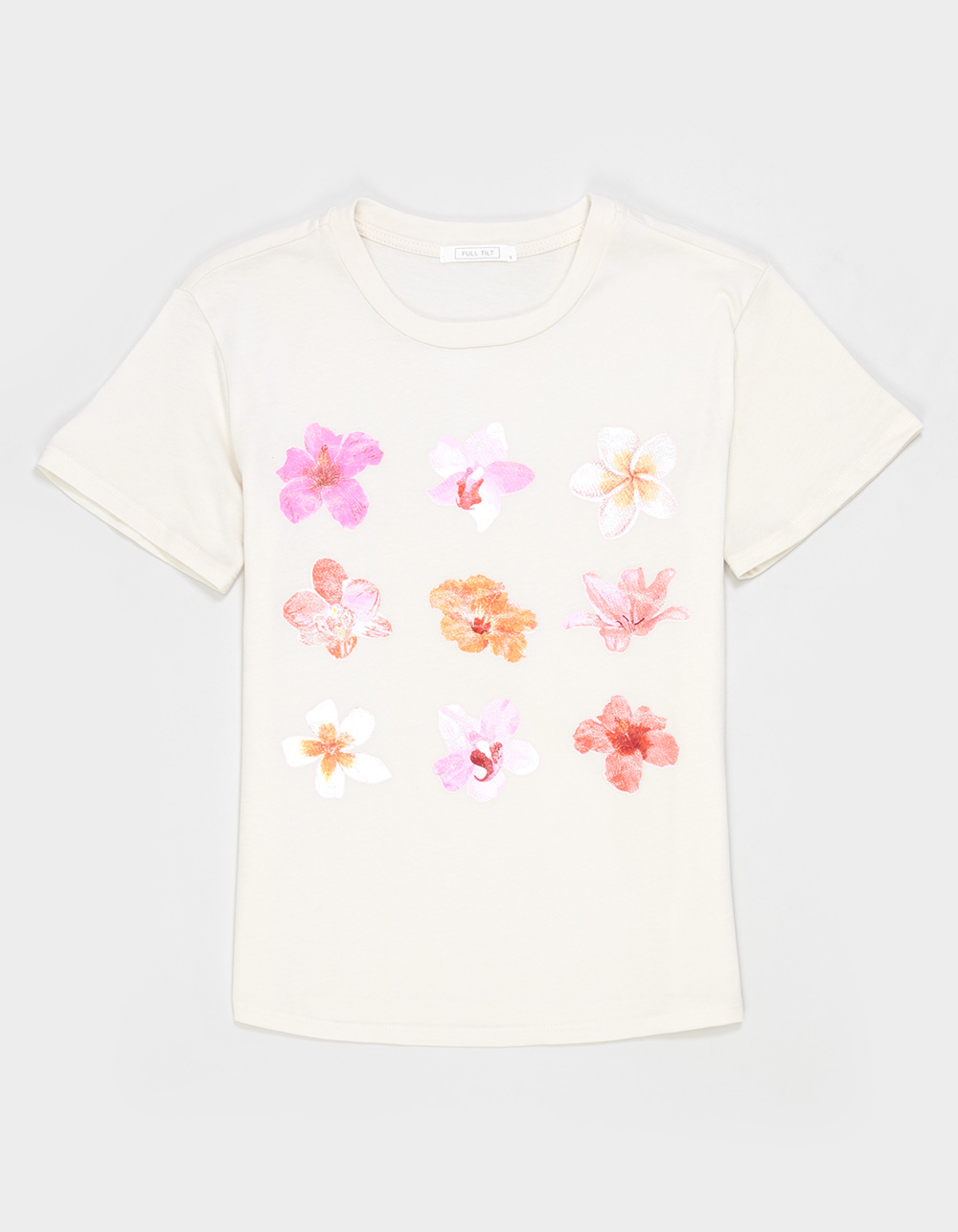 FULL TILT Flower Grid Girls Boyfriend Tee - STONE
