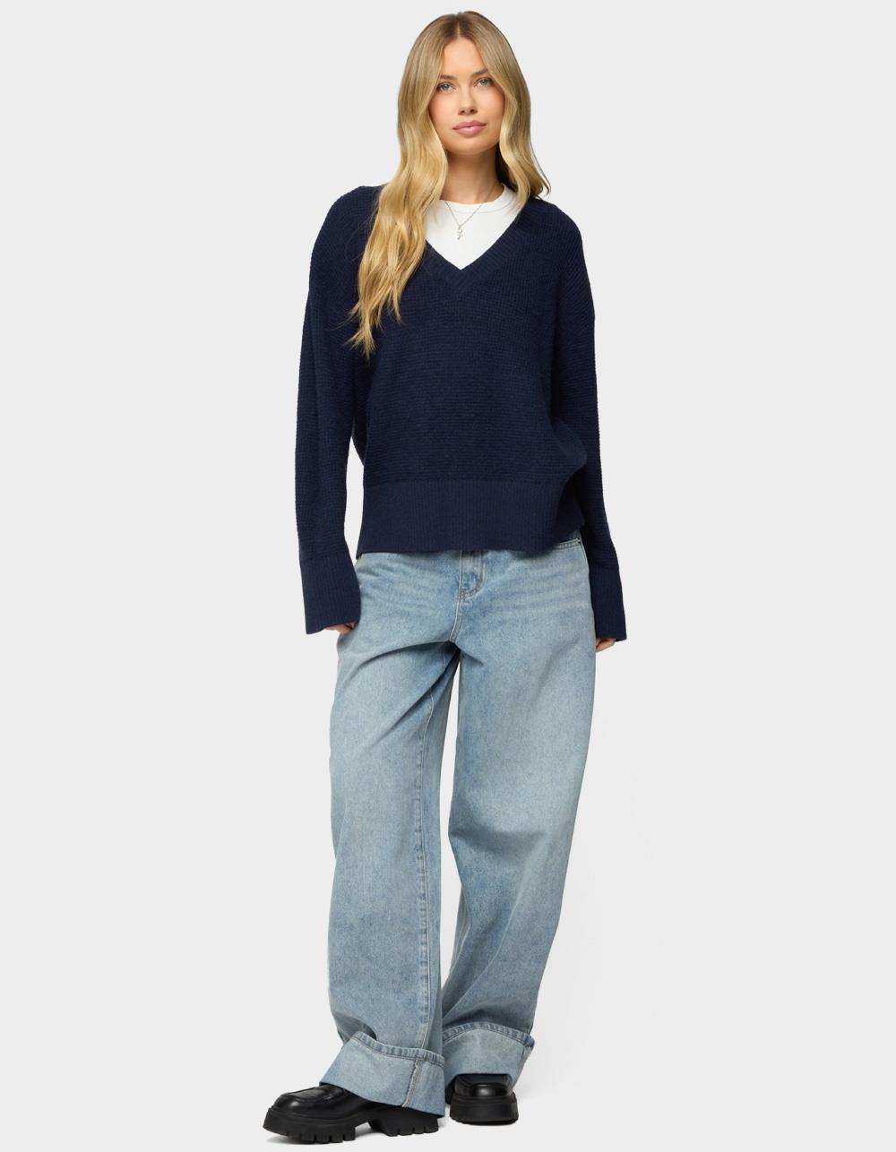 EDIKTED Bluebell Oversized Waffle Knit Sweater - NAVY