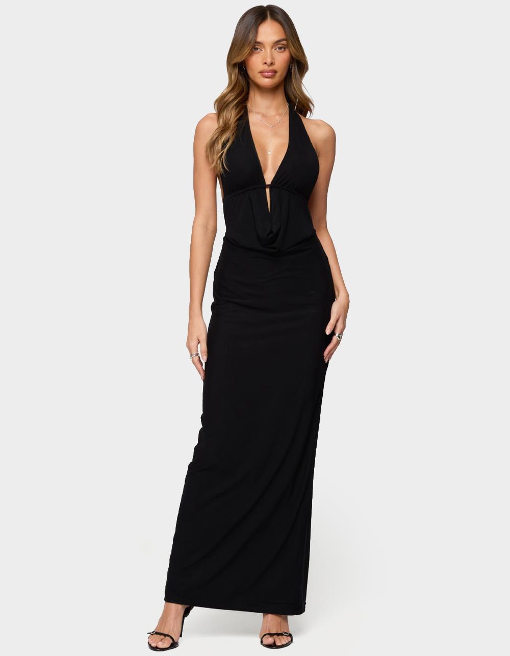 EDIKTED Laretta Cowl Neck Backless Maxi Dress - BLACK