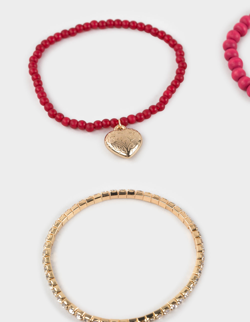 FULL TILT 6 Pack Beaded/Heart/Locket/Key Chain Bracelet - PINK