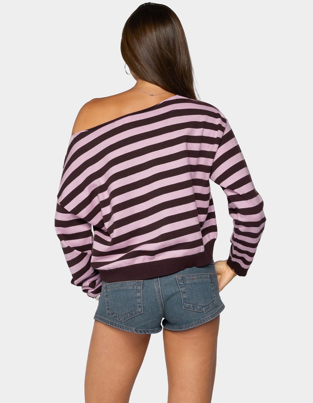 Edikted Campus Striped Knit Sweater - DK RED