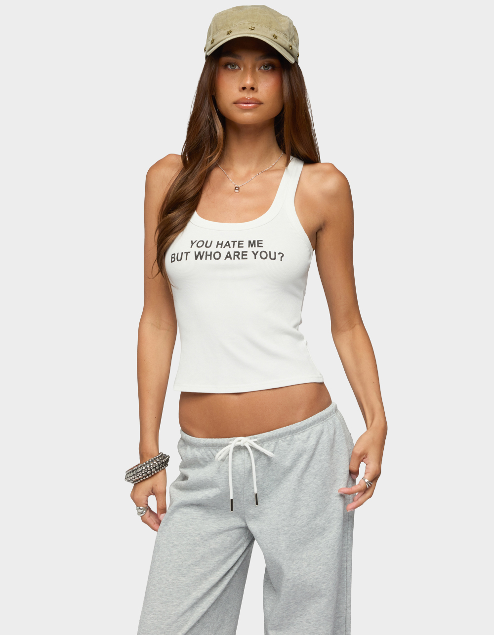EDIKTED Who Are You Ribbed Tank Top - WHITE