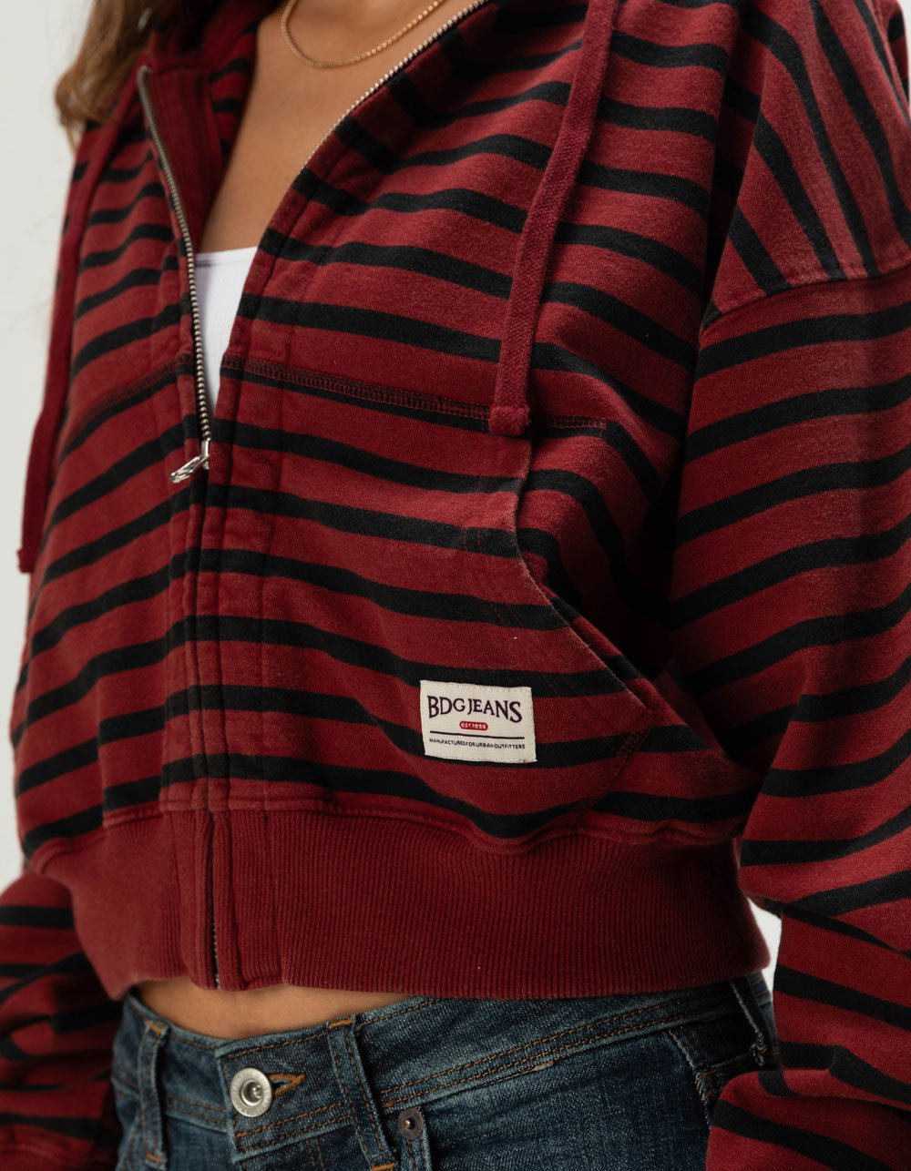 BDG Urban Outfitters Womens Stripe Zip-Up Hoodie - RED COMBO