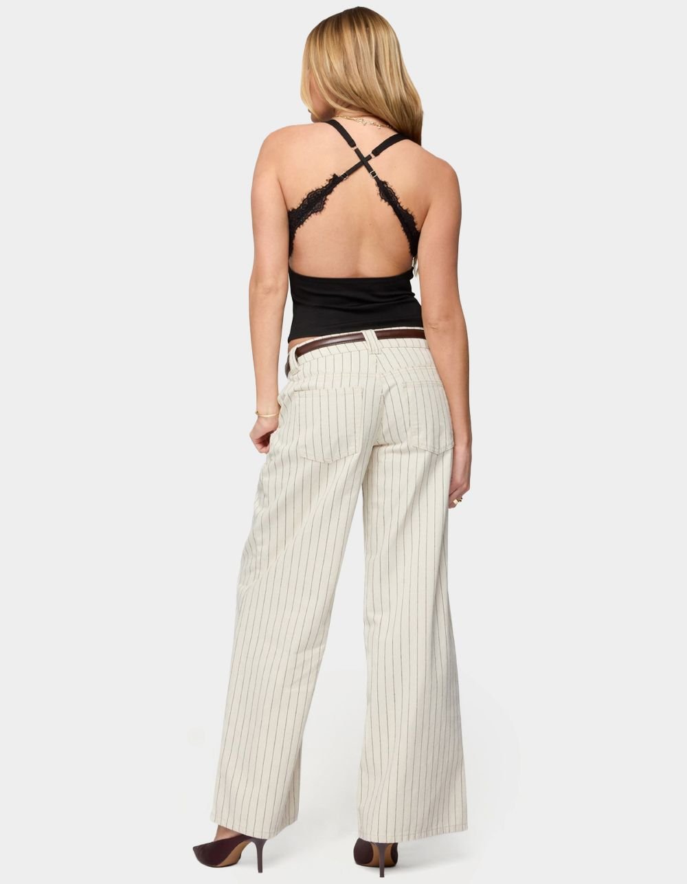 EDIKTED Ranata Lacey Scoop Neck Top - BLACK