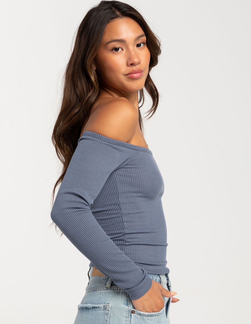 RSQ Womens Off Shoulder Long Sleeve Top - BLUE | Tillys