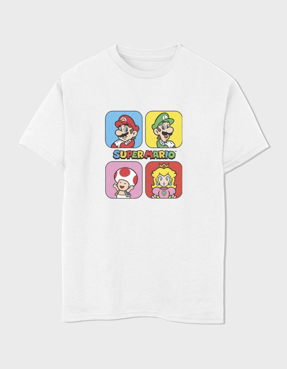SUPER MARIO Squares Group Unisex Kids Tee - WHITE