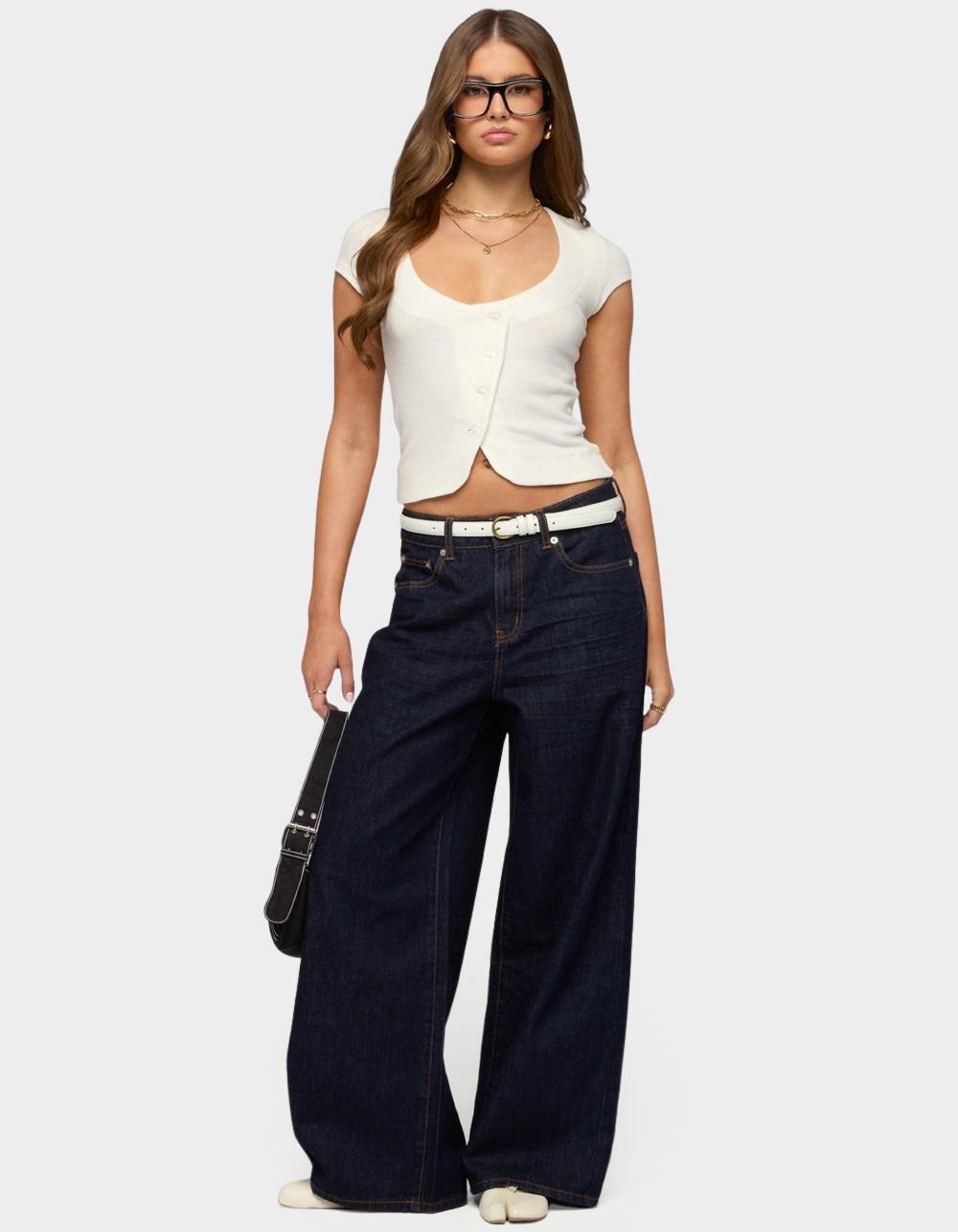 EDIKTED Juanita Low Rise Baggy Jeans - DARK BLUE