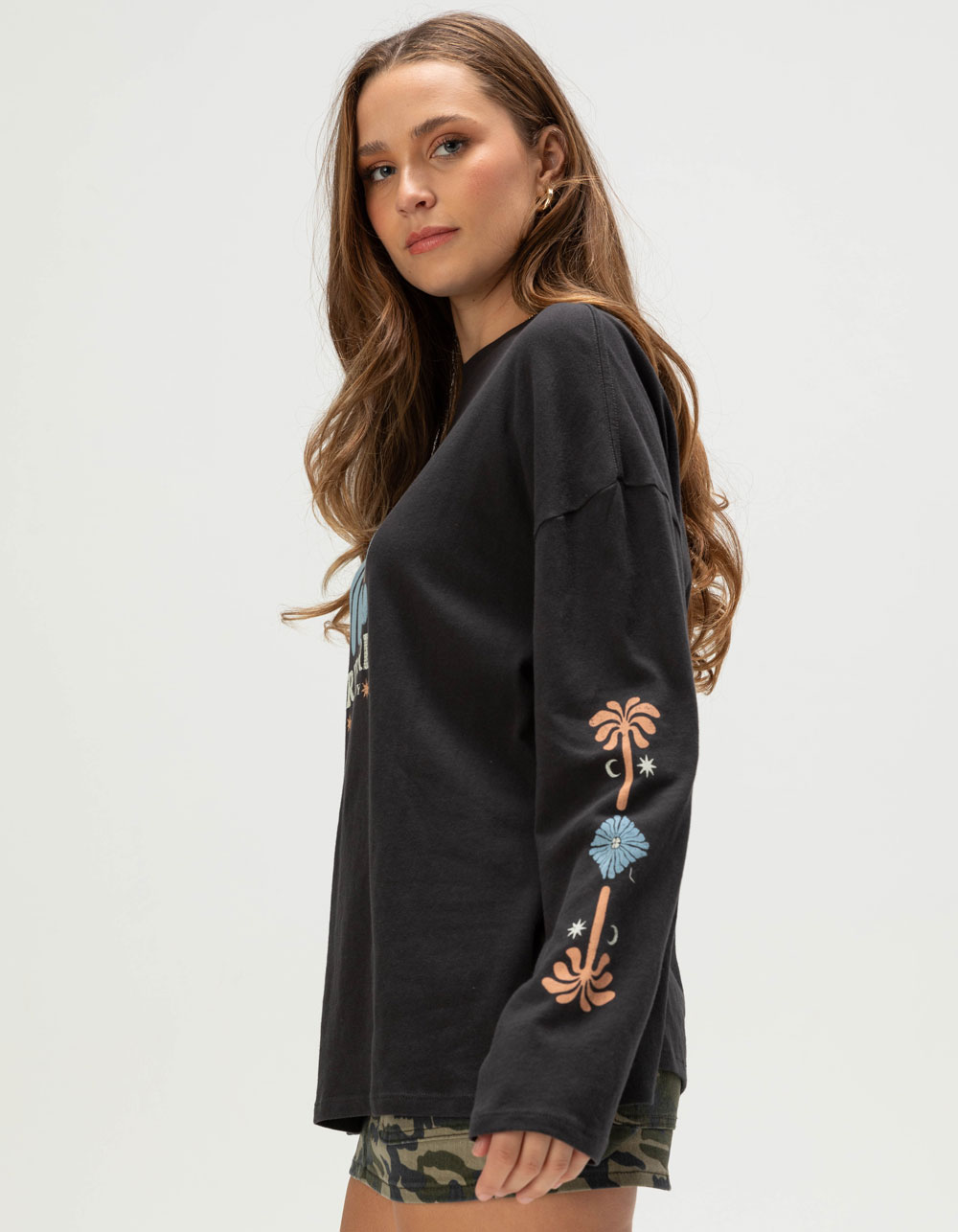 RIP CURL Coast Womens Oversized Long Sleeve Tee - BLACK