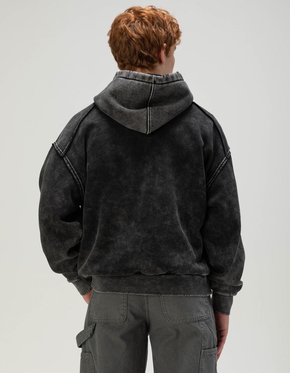 RSQ Mens Oversized Hoodie - BLACK ACID WASH
