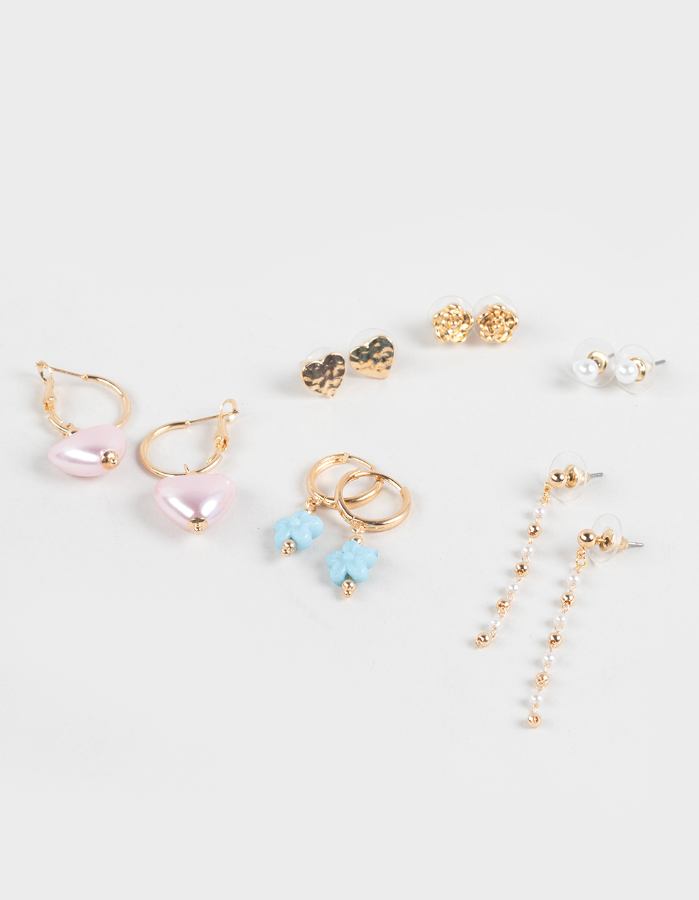 FULL TILT 6 Pack Floral/Heart Hoop Earrings - GOLD