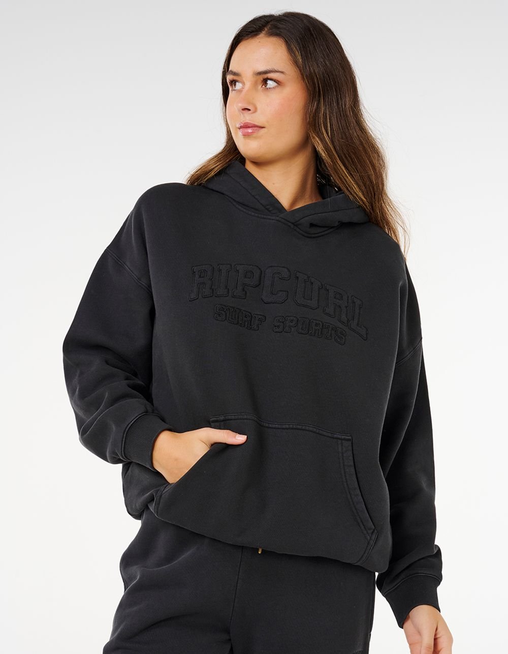RIP CURL Varsity Sports Womens Oversized Hoodie - BLACK