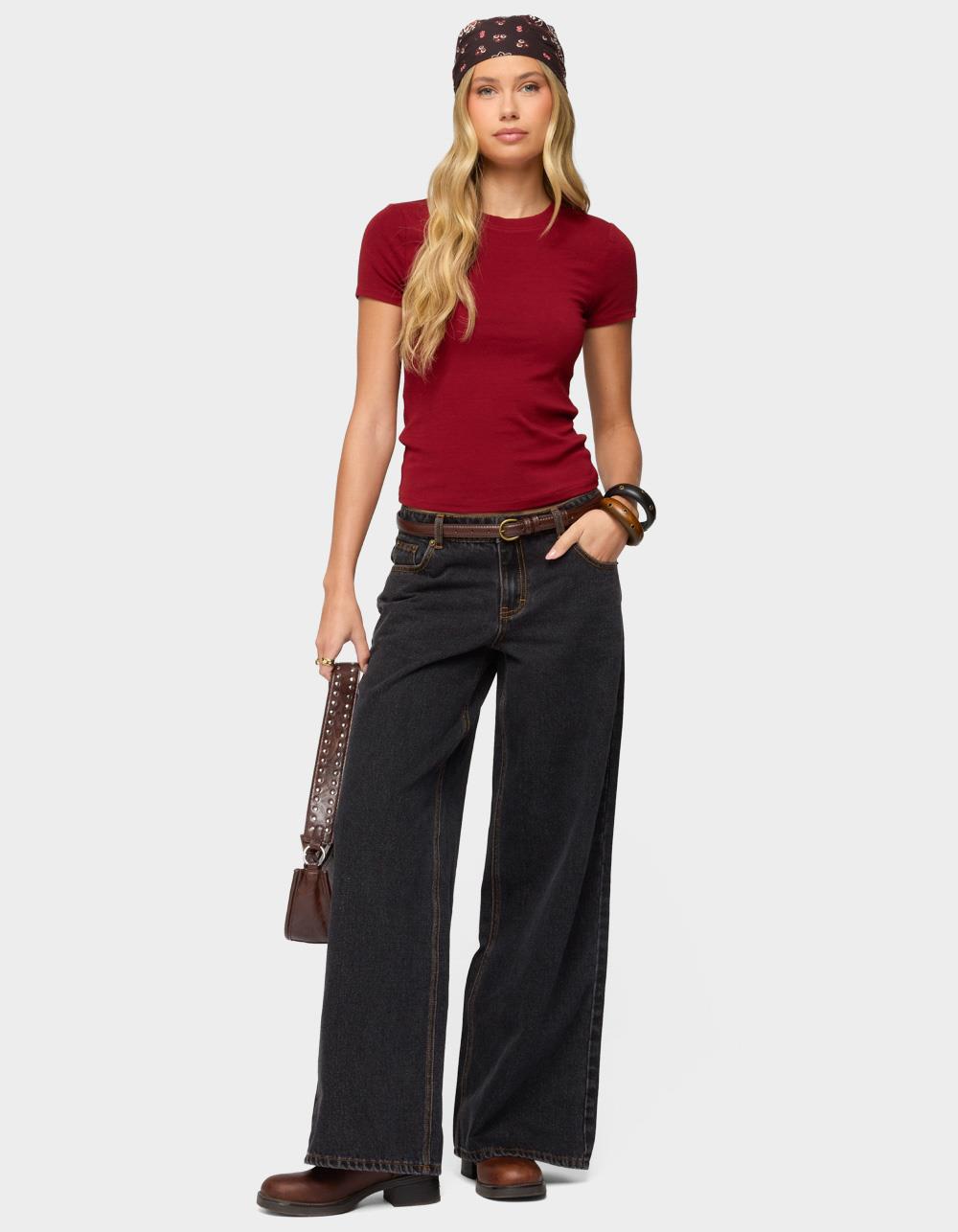 EDIKTED Contrast Stitch Low Rise Baggy Jeans - BLACK