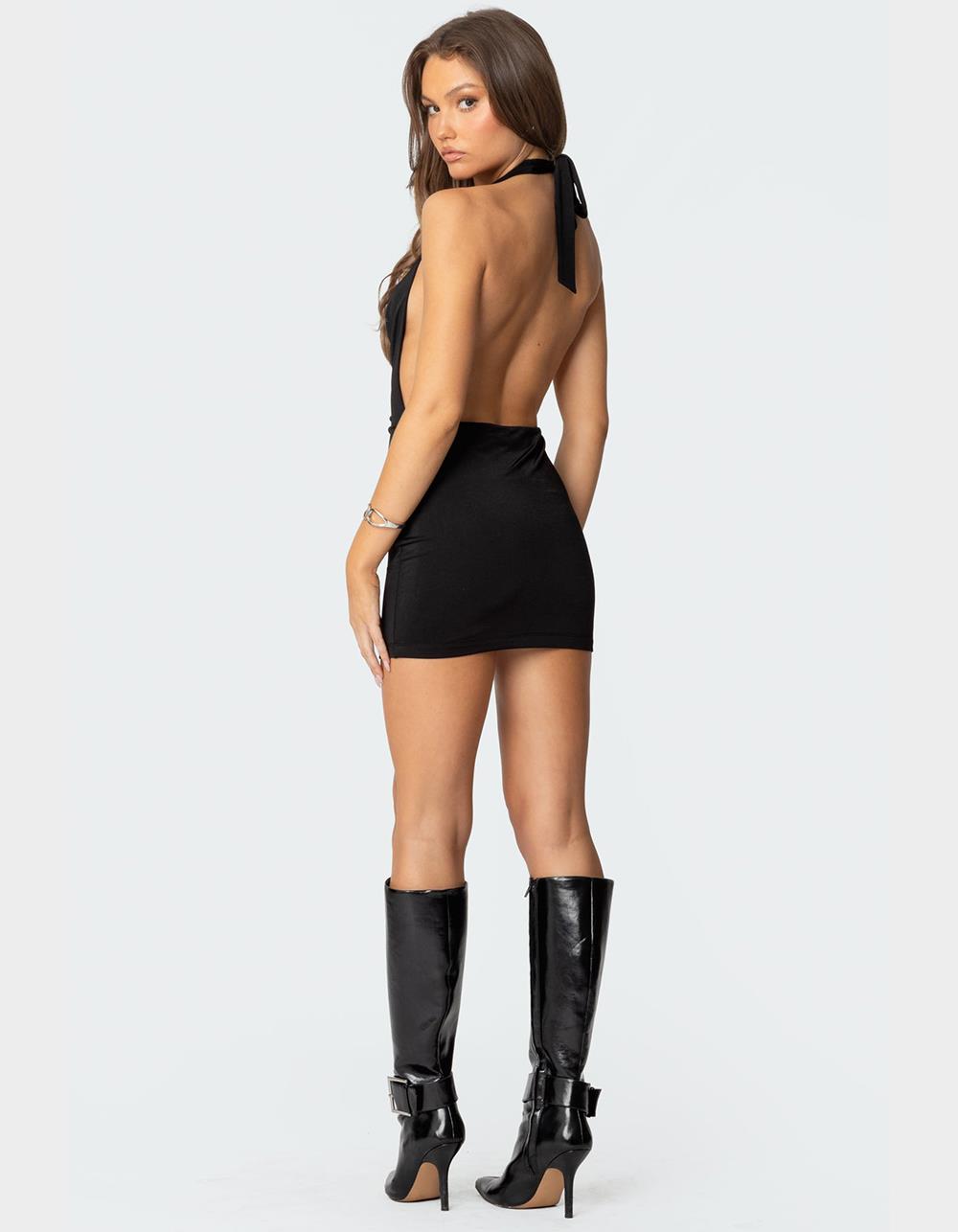 EDIKTED Backless Cowl Neck Mini Dress - BLACK