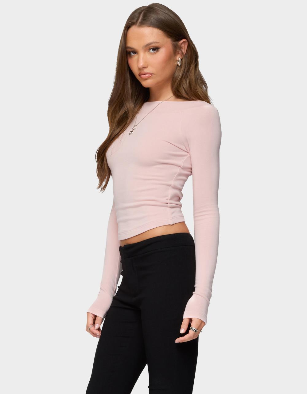 EDIKTED Embry Boat Neck Raglan Top - LIGHT PINK