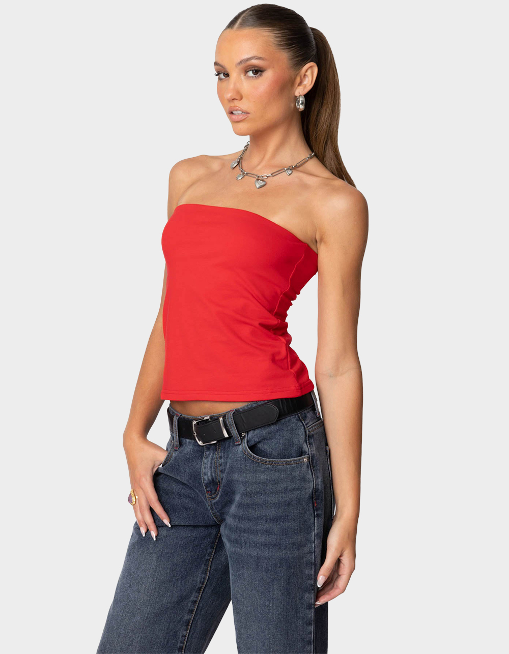 EDIKTED Built Bra Tube Top - RED