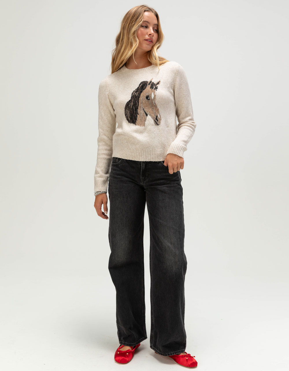 WEST OF MELROSE Womens Horse Sweater - TAN