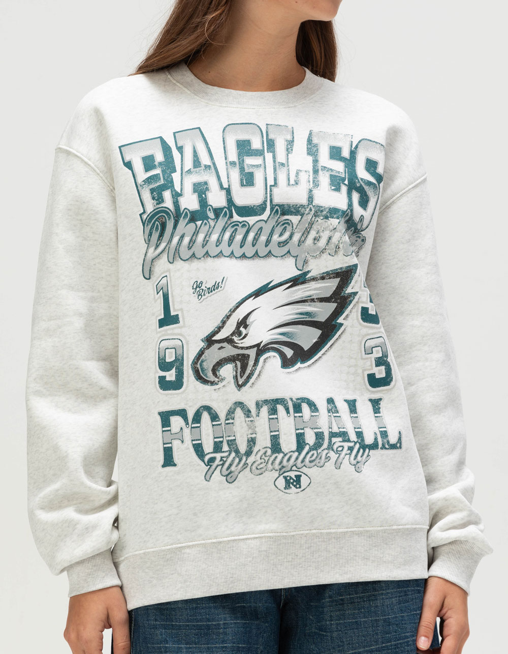 THE WILD COLLECTIVE Philadelphia Eagles Womens Crewneck Sweatshirt - GRAY