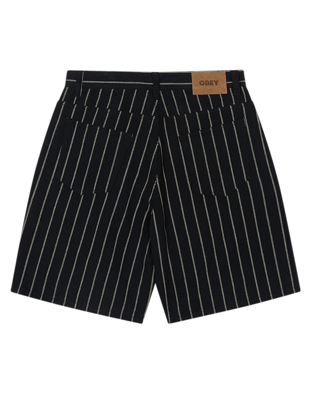 OBEY Stripe Mens Baggy Denim Shorts - BLK/WHT