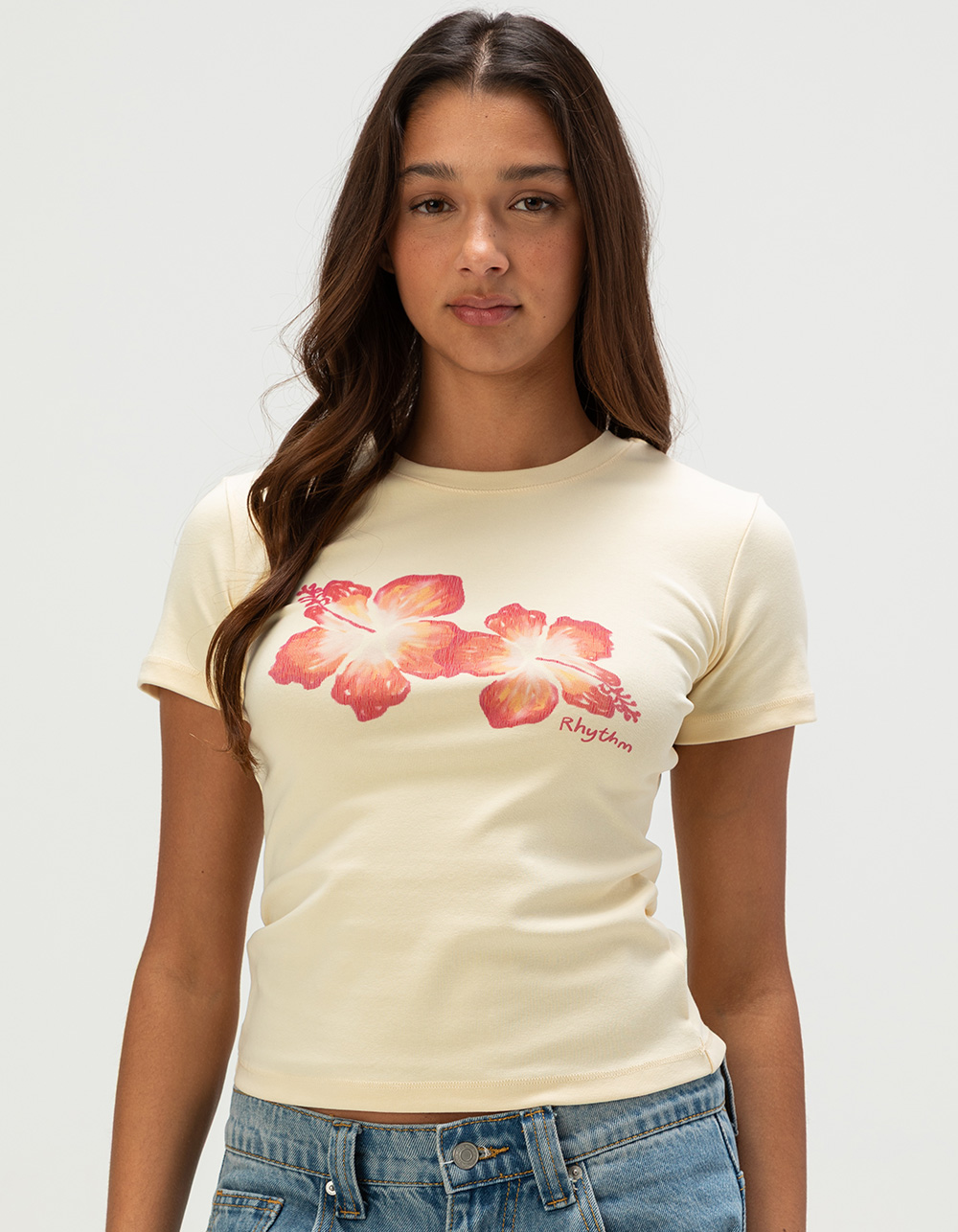RHYTHM Hibiscus Womens Baby Tee - YELLOW