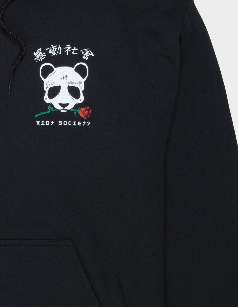 RIOT SOCIETY Panda Rose Skull Mens Hoodie - BLACK