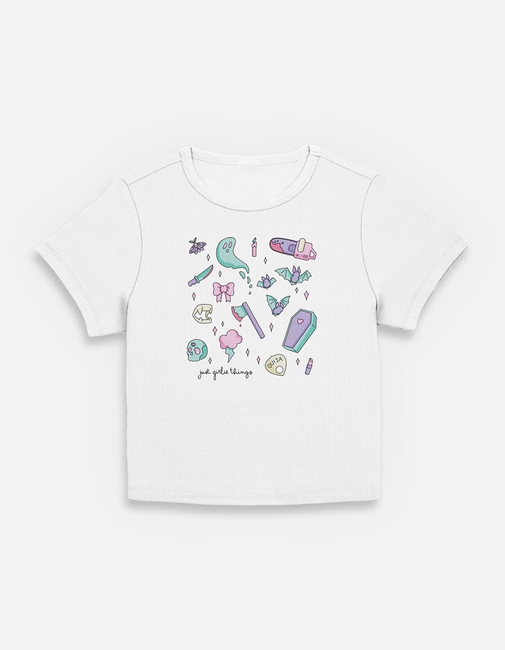 SPOOKY Girlie Things Womens Baby Tee - CREAM