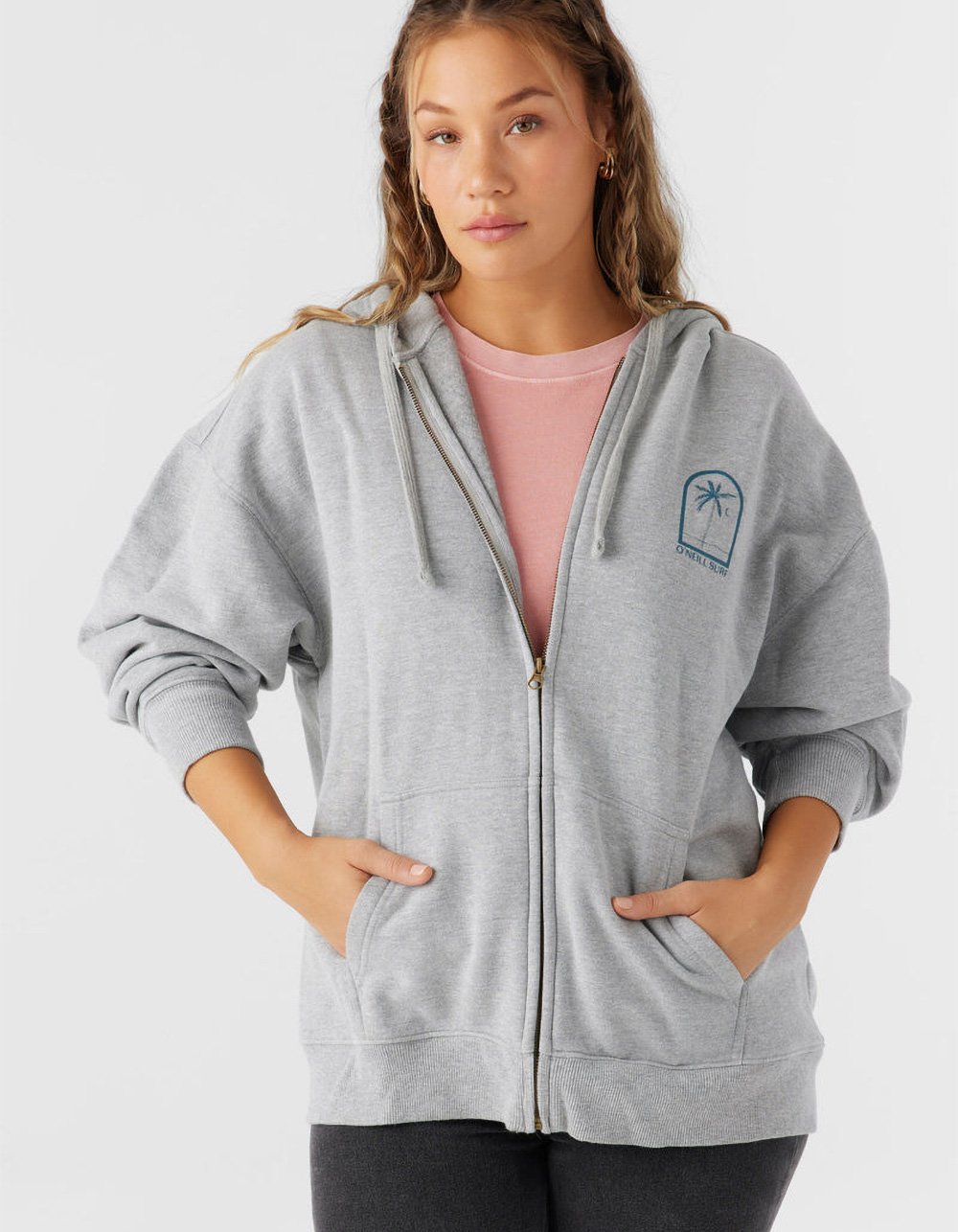 O'NEILL Byron Womens Oversized Zip-Up Hoodie - HEATHER GRAY