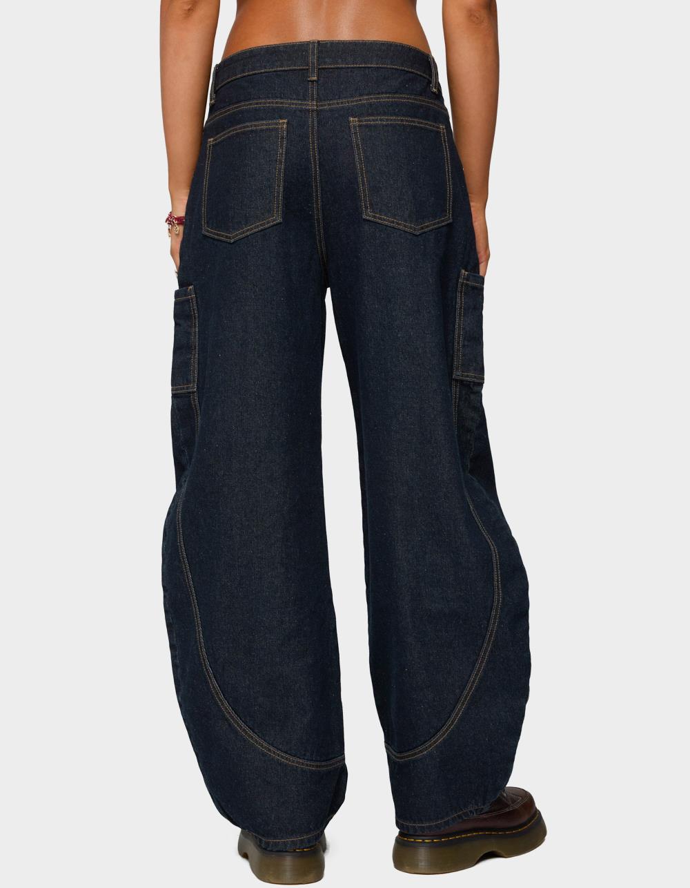 EDIKTED Aden Contrast Stitch Barrel Jeans - DARK BLUE