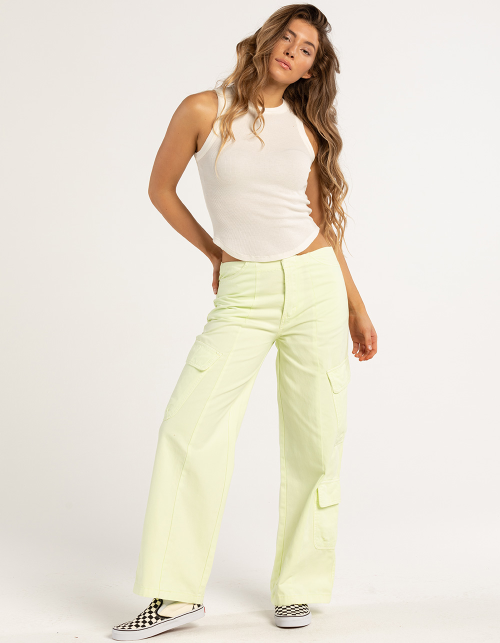 FULL TILT Low Rise Invisible Waist Womens Cargo Pants - CITRON
