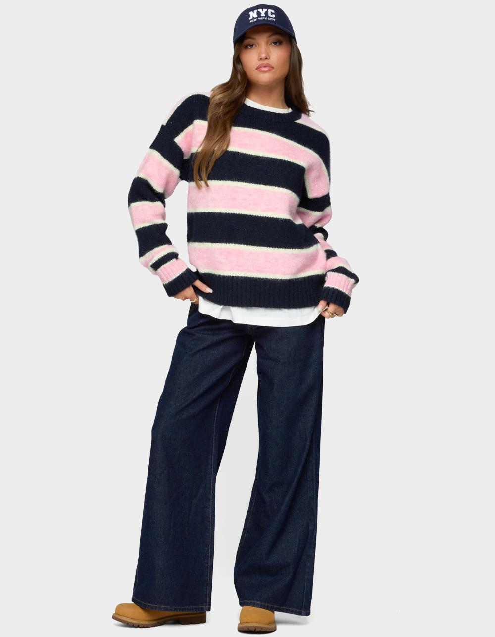 EDIKTED Conrad Striped Knit Sweater - NAVY