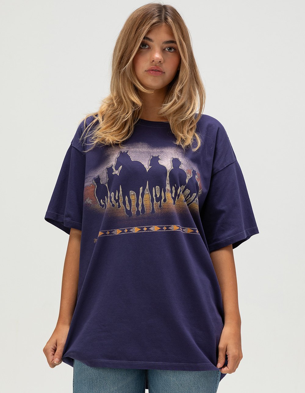 WRANGLER Vintage Horse Graphic Womens Oversized Tee - BLUE