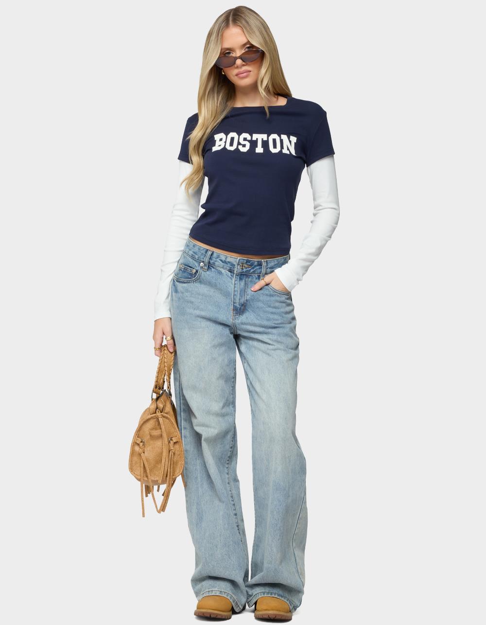 EDIKTED Boston Layered Long Sleeve Tee - NAVY