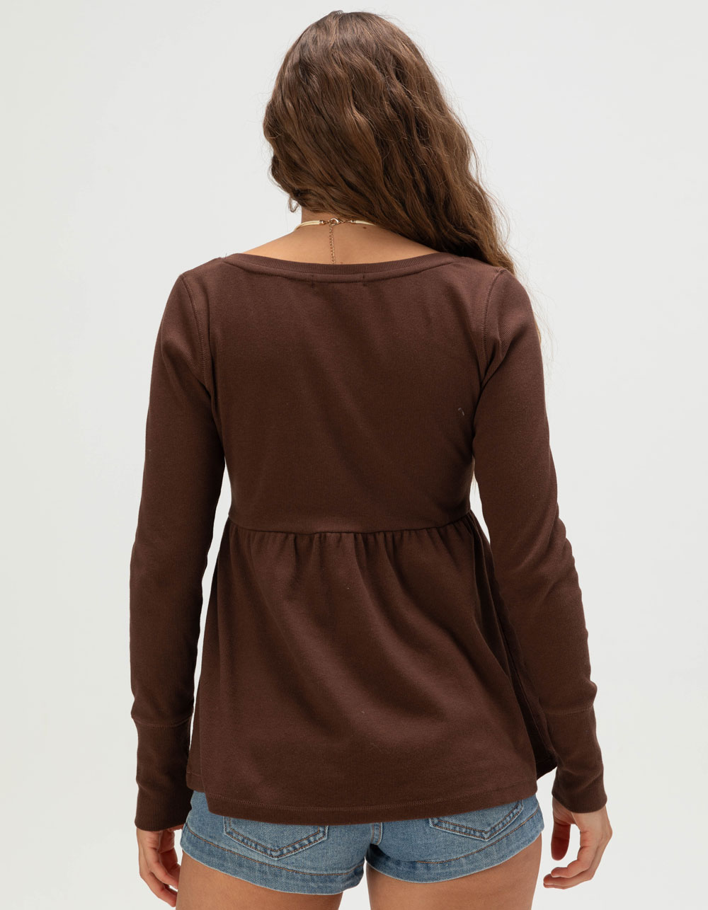 RSQ Womens Long Sleeve Babydoll Top - BROWN