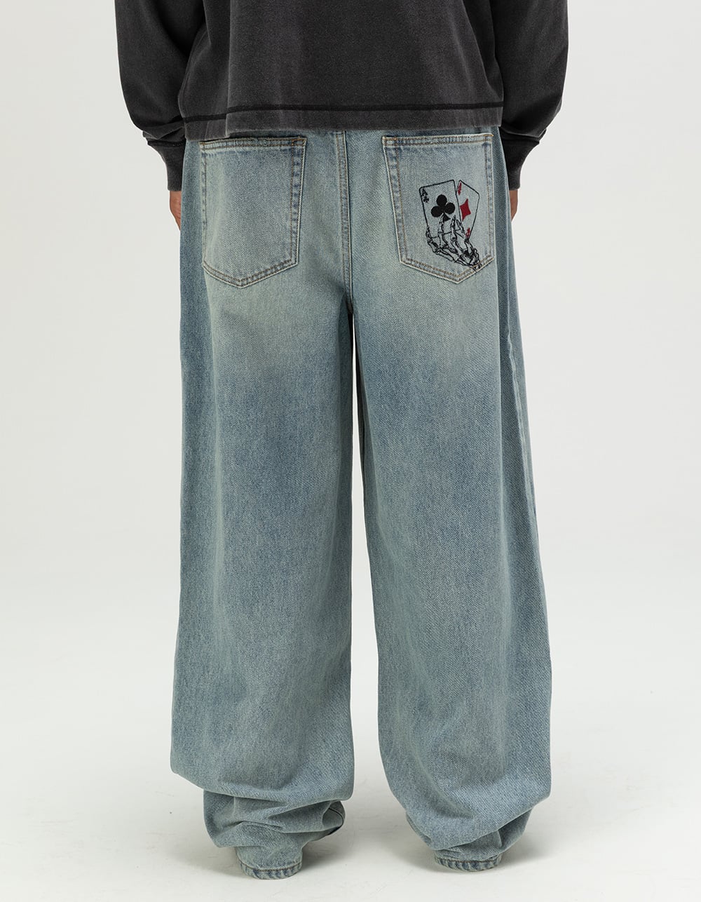 RSQ Mens Extra Baggy Embroidered Jeans - LIGHT INDIGO