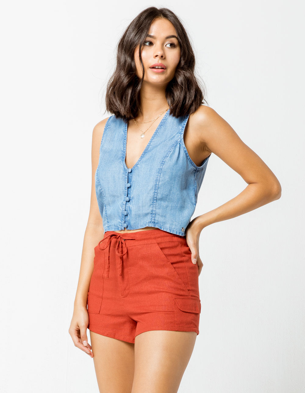 SKY AND SPARROW Linen Utility Womens Shorts image number 0