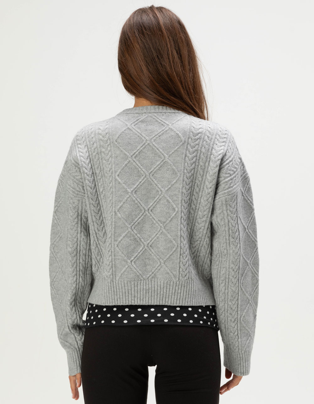 RSQ Womens Crop Cable Sweater - HEATHER GRAY