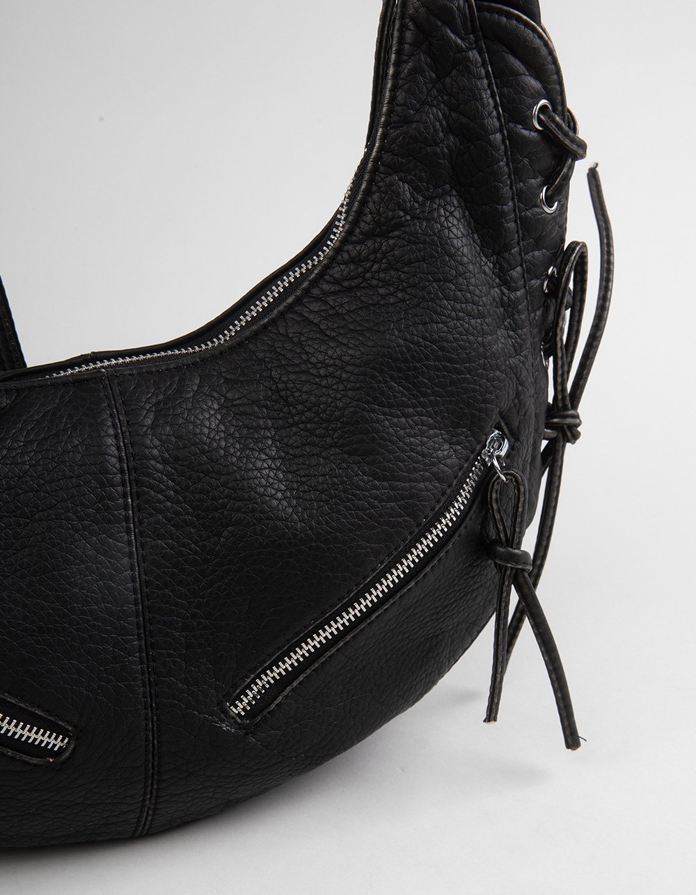 Washed Laced Shoulder Bag - BLACK