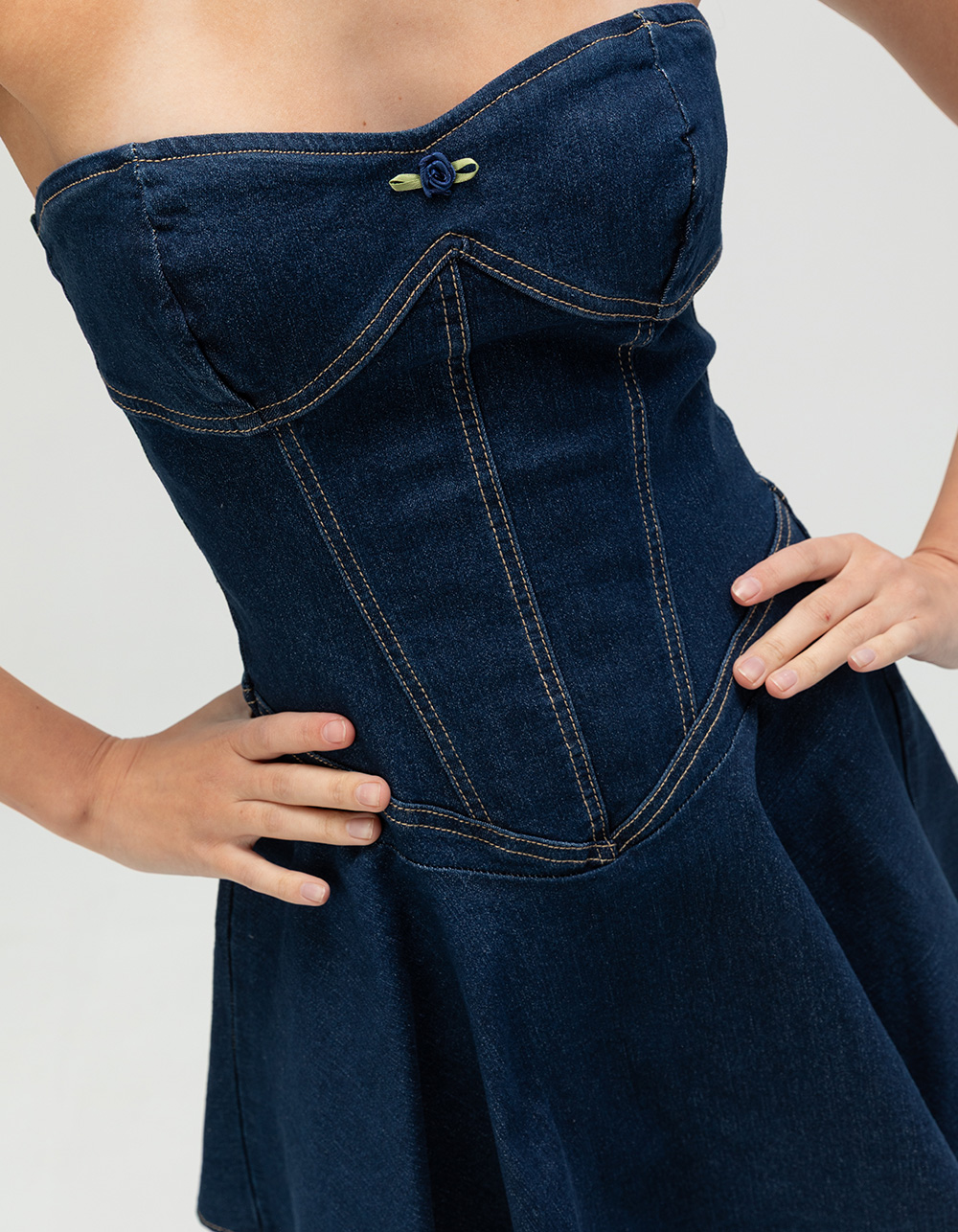 WEST OF MELROSE Denim Tube Drop Waist Womens Mini Dress - Dark Wash