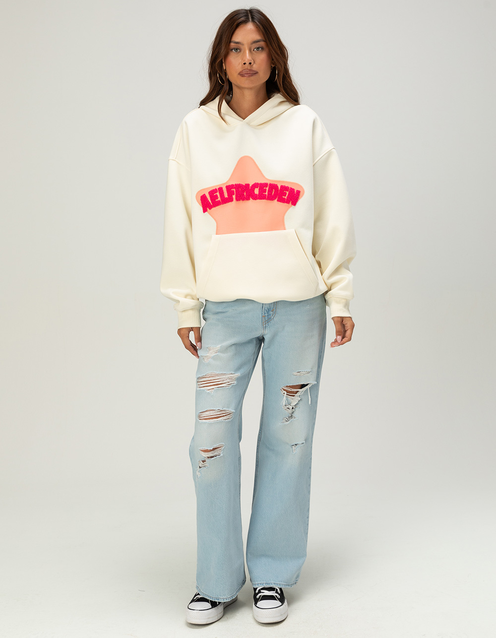 AELFRIC Eden Embroidered Star Womens Oversized Hoodie - CREAM
