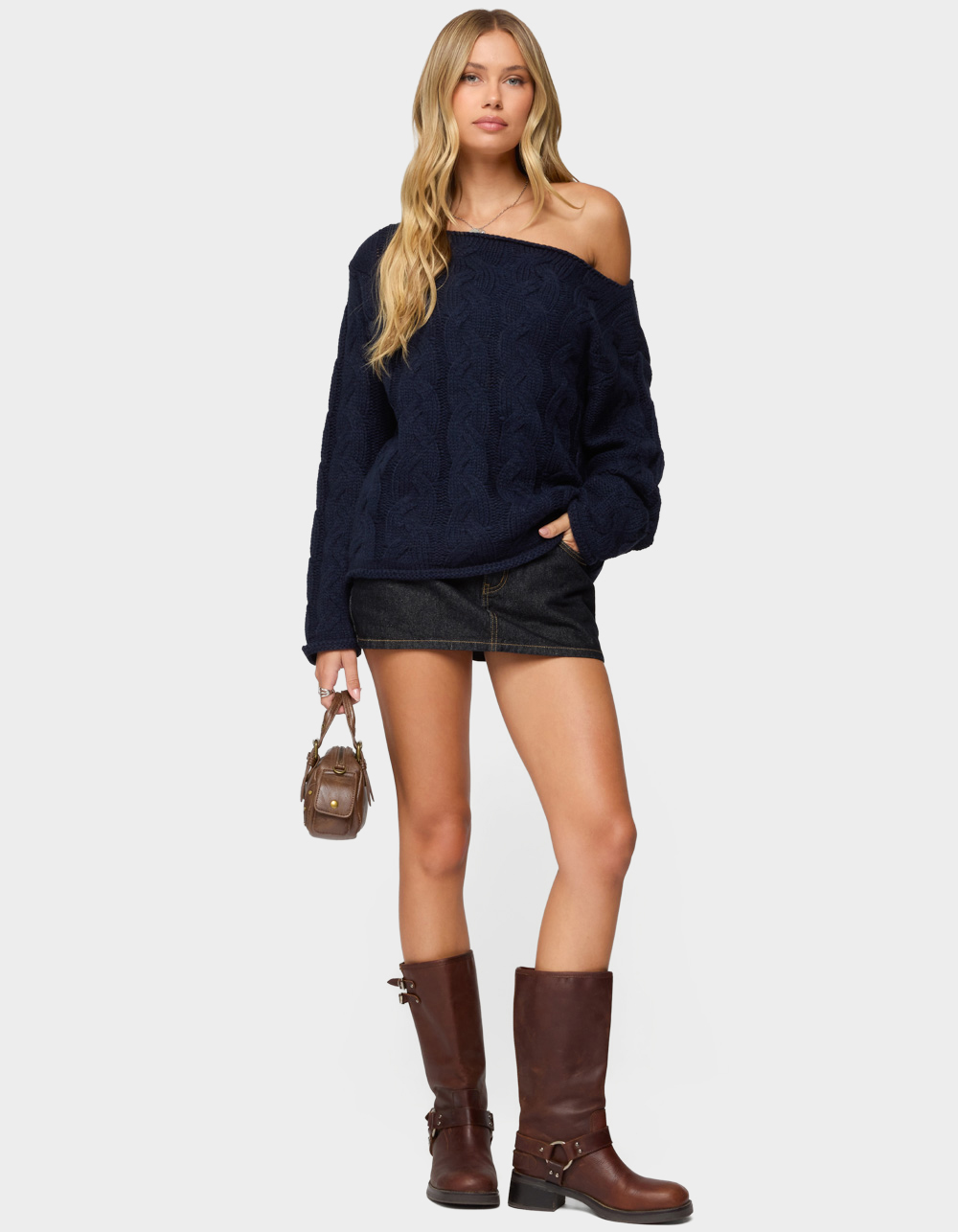 EDIKTED Camelia Denim Mini Skort - DARK BLUE