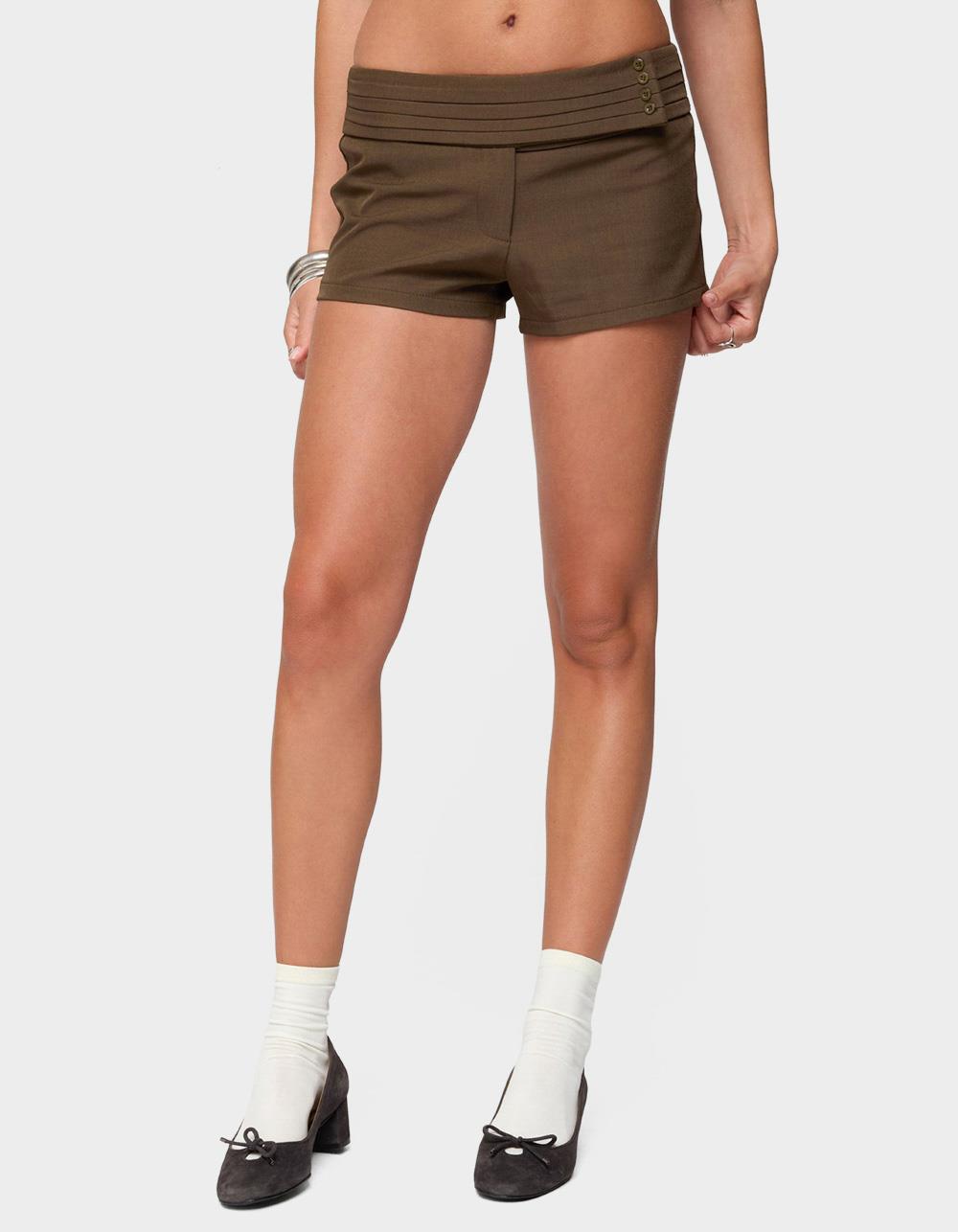 EDIKTED Karla Pleated Tailored Micro Shorts - BROWN