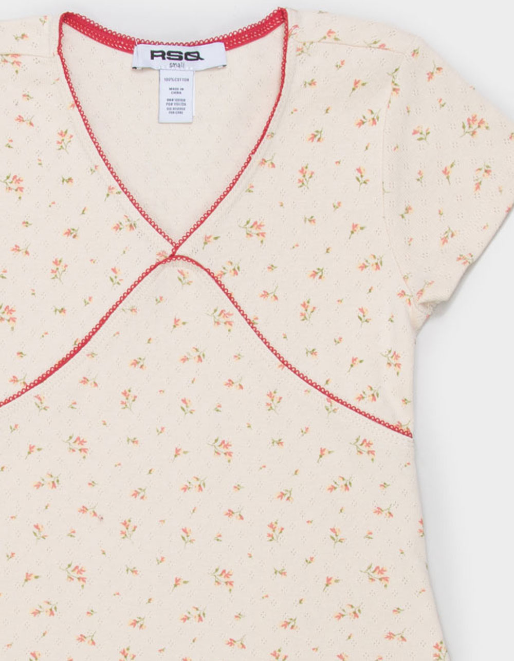 RSQ Girls Contrast Trim Ditzy Top - Cream Combo